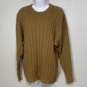 Unisex Pringle of Scotland Classic Cable Knit Crewneck Sweater Camel Tan